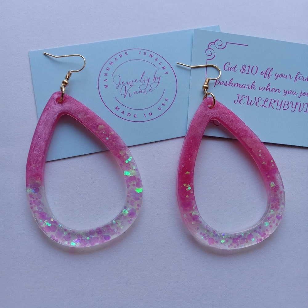 Hand Crafted Pink Teardrop Earrings